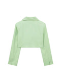 Znbbw TRAF 2023 Fashion Women Green Blazer Suits Open Stitch Long Sleeve Crop Top Female Shorts Skirts Thin Y2K 2 Piece Set