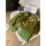 Znbbw Floral Cropped Knitted Cardigan Women Embroidery Sweater Coat Korean Elegant Single Breasted Knitwear Casual Jumpers New