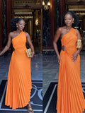 Znbbw Roll Waist Sleeveless Pleated Ruched A-line Dress Women One Shoulder Sexy Prom Evening Dresses 2023 New Fahion Chothing