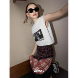 Znbbw Flower Print Midi Skirts Women Vintage Plaid Patchwork A Line Skirt Streetwear Harajuku High Waist Floral Casual Skirts New