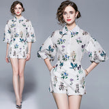 Znbbw Two Pieces Sets Women Clothing Floral Print White Tops and A-Line Pockets Short Set 2 Piece Set Party Outfits N2992