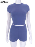 znbbw Summer Sexy Casual Two Piece Sets For Women 2023 Solid Short Sleeve Bodycon Crop Top And Shorts Sets Sweatsuits Sets
