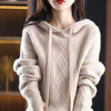 Znbbw autumn and winter 2024 hooded knitwear fried dough twist sweater long sleeve women loose pullover knitting sweater