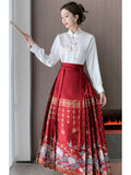 Znbbw Women Spring Autumn Skirt New Temperament Leisure Time Printing Chinese Style Elegant Wedding Red Horse Face Skirt D5690