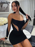 Znbbw Women Long Sleeve Mesh See Through Bodycon Party Club Black Mini Dress 2023 Fall Clothing Wholesale Items For Business