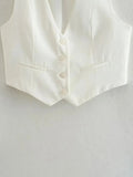 Znbbw TRAF Women V Neck Single Breasted Short Vest Office Lady Sleeveless Chic White Suit Business Slim Waistcoat Tops