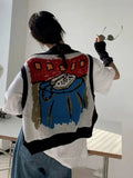 Znbbw New Fashion Knit Shawl Cartoon Jacquard Sleeveless Design Aesthetics Sweater Vest Vintage All Match Loose Women's Clothing