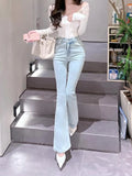 Znbbw Elegant Sweet Y2K Jeans Women High Waist Casual Vintage Flare Pants Female Bodycon Korean Fashion Denim Pants Winter 2024