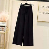 Znbbw pants women spring and autumn high waist elastic drape drawstring loose casual mopping pants straight wide leg pants