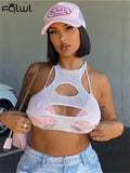 znbbw Summer Sexy Solid Halter Crop Tops Club Outfits For Women 2023 White Hollow Out Sleeveless See Through Tank Top Female