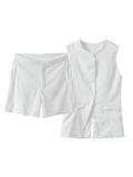 Znbbw Sleeveless Shorts Sets Women 2024 Spring Summer Slim Solid Button Pocket Vest High Waist Short Pants 2-piece Women's Set