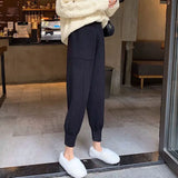 Znbbw Women pants autumn and winter black casual knitted pants loose elastic spring and autumn nine points Harlan radish pencil pants