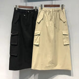 Znbbw Full Length Skirt Black Elastic Waist Y2k Skirts Cargo Skirts for Women Spring Summer Drawstring Girls Long Skirt