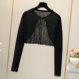 Znbbw Summer Thin Sweater Shirts Lady Full Sleeve Laced Knitted Cardigan Outwear for Woman