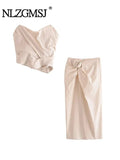 Znbbw TRAF Summer Skirt 2 Piece Sets 2023 Women Sexy Skinny Camis Slim Midi Skirt Set for Club Party Evening Sets Outfits