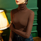 Znbbw Winter Mesh T Shirts Women's Solid Turtleneck Full Sleeve Slim Basic Tshirts Tees Female High Stretch Undershirts