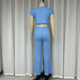 Znbbw Sets For Women 2 Pieces Summer Fashion Casual Raglan Sleeve Solid Bare Waist Top Loose Pants With Pocket High Streetwear