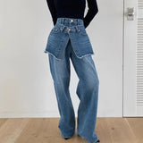 Znbbw Chic Pantalones High Waist Solid Color Patchwork Casual Loose Jeans Autumn Y2k Harajuku Vintage Streetwear Women Clothing