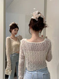 Znbbw Hollow Out Sweater Shirts Lady Summer Full Sleeve Laced Crocheting Cardigan Thin Short Coats for Slim Woman