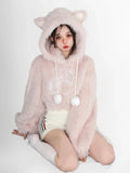 Znbbw Pink Lolita Kawaii Sweater Women Loose Japanese Sweet Fairy Hooded Tops Female Long Sleeve Korean Pullovers Winter 2024 New