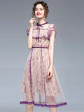 Znbbw Summer Fashion Temperament Vestidos Female Round Neck Flying Sleeves Perspective Mesh Floral Midi Dress DK912