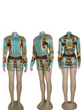Znbbw Printed Sets Women Long Sleeve Zipper Shirt Top Shorts Two Piece Set 2023 Summer Female Party Club Outfits