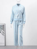 Znbbw Printed Y2k Pants Sets Women Shiny O-neck Zipper Long Sleeve Coats High Waist Straight Pant 2024 Spring Female Tracksuit