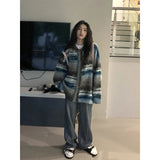 Znbbw Striped Knitted Cardigan Women Streetwear Gradient Sweater Coat Harajuku Plus Size Knitwear Korean Patchwork Jumper Tops