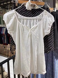 Znbbw White Ruffles Cotton T-Shirts Women Summer Vintage Solid Lace-up Short Sleeve Tees Ladies Retro Cute Button Y2k Tops 2024