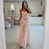 znbbw Fairy Fashion See Through Maxi Dress For Women Sexy Backless Straps Gown Club Party Long Dresses Vestidos Clothes Pink 0410