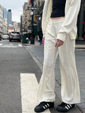 Znbbw Beige Casual Flare Pants Women Solid Seams Cotton Linen High Waist Summer Trousers Female Y2k Harajuku Chic Loose Pants