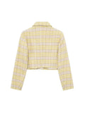 Znbbw TRAF Women Front Flap Cropped Tweed Blazer Coat Vintage Lapel Collar Long Sleeve Female Outerwear Chic Tops