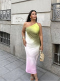 Znbbw Tie-dyed Sleeveless Backless Maxi Dress 2023 Summer Women Diagonal Collar Back Bandage Dresses Lady Chic Party Vestidos 0410