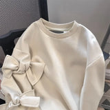 Znbbw Small Fragrance Sweatshirts Bow Solid Color O Neck Long Sleeve Casual Loose Hoodies Autumn Harajuku Y2k Women's Clothing