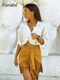 Znbbw High Waist Bodycon Tassel Mini Skirt Women Summer Spring Irregular Slit Brown Short Bowknot Skirt Ladies Bottoms Brown