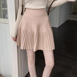 Znbbw A Line Pleated Skirt Autumn Winter Solid Colour Women's Skirt Korean Version Sweet Casual High Waist