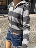 Znbbw Knitted Zip-up Hooded Cardigan Women Y2k Streetwear Cotton Long Sleeve Cropped Sweater Harajuku Vintage Slim Tops Coat
