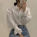 Znbbw White Elegant Puff Sleeve Blouse Women Spring Lapel Neck Single Breasted Blusas Mujer Loose All Match Shirts Tops