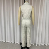 Znbbw Sets For Women 2 Pieces Summer Fashion Office Lapel Sleeveless One Button Vest Top Straight Pants Sets High Streetwear