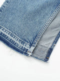 Znbbw TRAF Elegant Side Split Skirt Women Summer High Waist Midi Skirts Female 2023 Spring Denim Office Blue Ladies Clothes