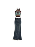 Znbbw Women High Waist Pleated Ruffled Blue Denim Skirts Women Slim Hip Mermaid Skirt Woman Chic Skirts Femme Autumn Winter 2024 New