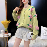 Znbbw Female 2024 Spring and Autumn Knitwear Women Heavy Industry Rose Blossom Embroidery Contrast Sweater Coat Cardigan