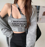 Znbbw spaghetti strap tank top woman newspaper letter print wirefree bra camis for women camisole new trend