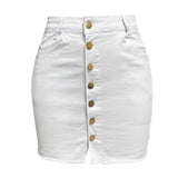 Znbbw Women's Fashion Front Buttons Denim Skirts Sexy Push Up Solid Color Short Skirt Female Y2k Black Bodycon Jeans Dress Streetwear