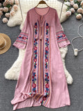 Znbbw Ethnic Style Loose and Thin Embroidery Lace Round Neck Dress Female Seaside Holiday Chic Long Trend Vestidos Women D1467