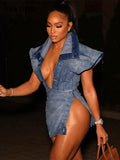 Znbbw Women Denim V Neck Tops Mini Skirts Two Piece Matching Sets Outfits 2023 Summer Clothes Wholesale Items For Business