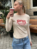 Znbbw Women Letter Print Cotton T-Shirts Casual Spring Round Neck Beige Long Sleeve Tees Ladies Vintage Y2k Streetwear Slim Crop Top