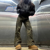 Znbbw Leopard Print Women Pants 2024 Spring Chic Loose High Waist Wide Leg Panther Pant Ladies Fashion High Street Jean Trousers