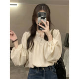 Znbbw Elegant Blouses Women Vintage Puff Long Sleeve Shirts Student Korean Retro Office Lady Basic Solid Loose Casual Chic Tops