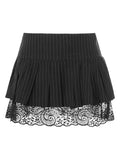 Znbbw Korean Style Summer Lace Striped Mini Skirts Y2k Egirl Goth Punk Style Pleated Low Waist Short Mini Skirts for Women